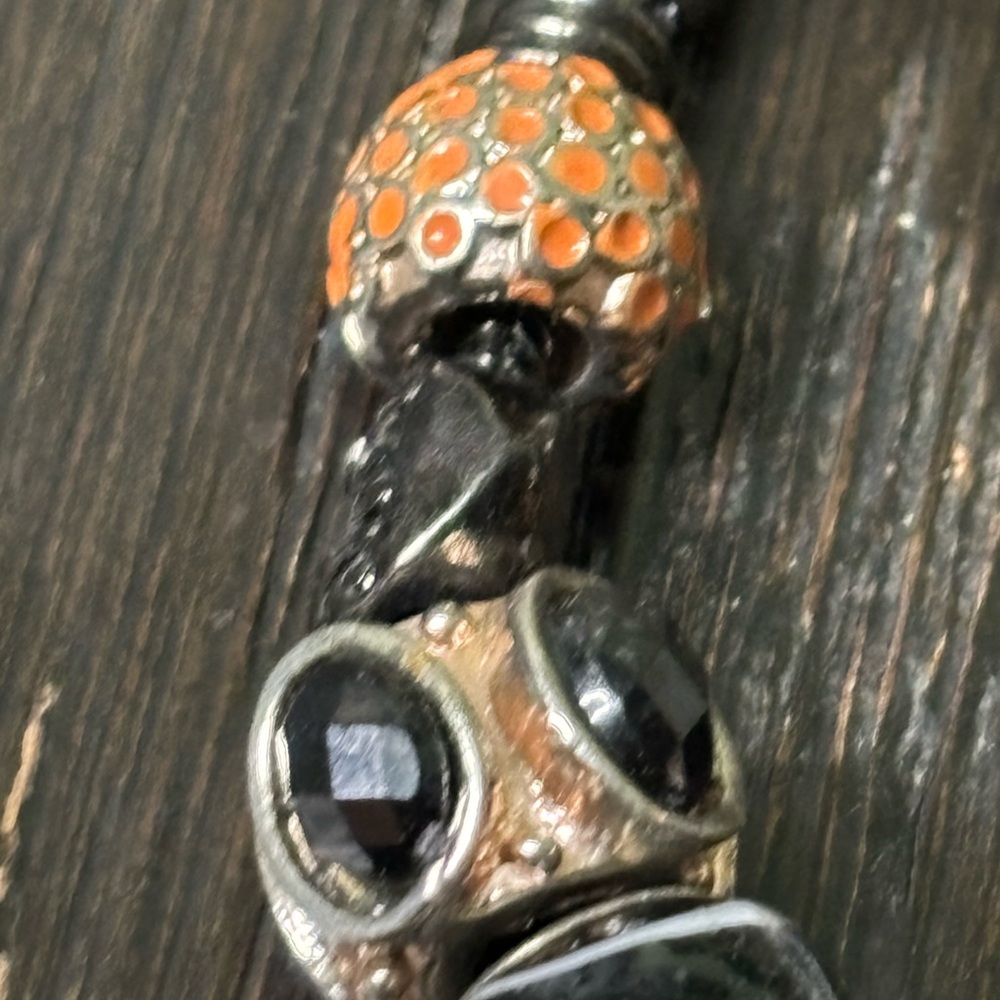 Chic Black and Orange Beaded Bracelet with Watch Charm - Picture 5 of 7